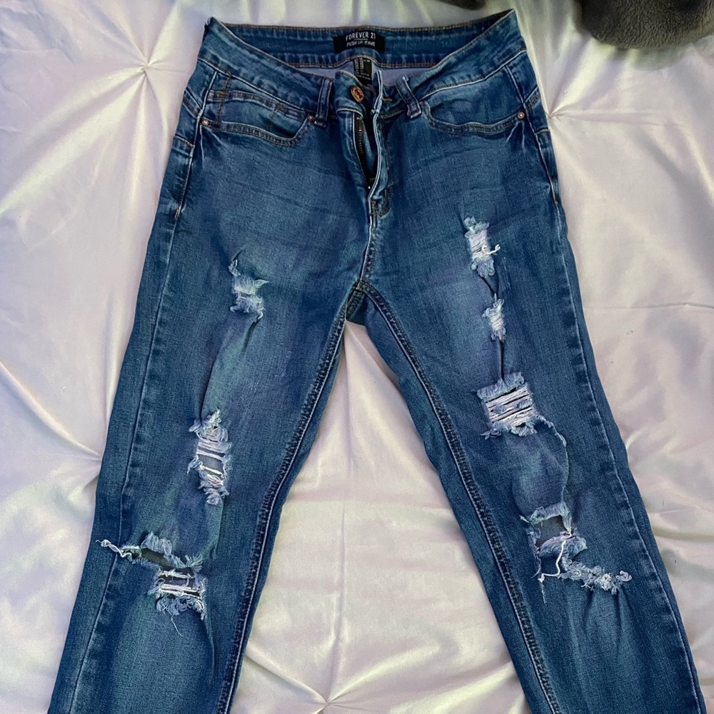 Women’s Ripped Skinny Jeans w/ Ankle Flare